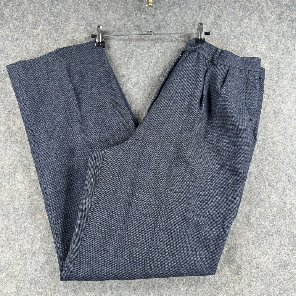 Giorgio Sant'Angelo Pants Womens 14 Blue Merino Wool Pleated Lined Straight Leg